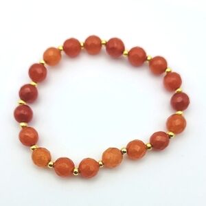 Natural Orange Topaz 8mm Faceted Round Gemstone Beads Stretch Bracelet 7.5 inch